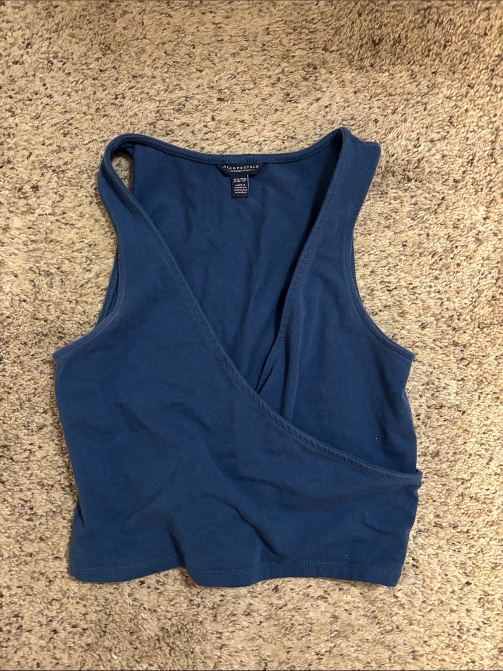 Aeropostale Navy Wrap-Front Crop Tank - Women's Sleeveless Top